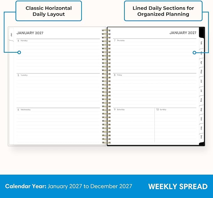 Blue Sky 2027 Weekly & Monthly Planner Calendar, 8.5"x11", Baccara Dark | January 2027 - December 2027, Clear Pocket Cover, Durable Twin Wire Binding, Laminated Tabs, Storage Pocket