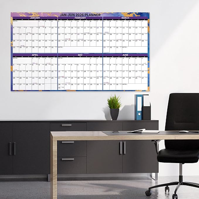 Ospelelf 2026 Large Dry Erase Wall Calendar 16.53" x 43.33" - 2 Year Laminated Big Family Calendar for Office, Use Jan 2026 - Dec 2027, Rolled Package ((Marble)