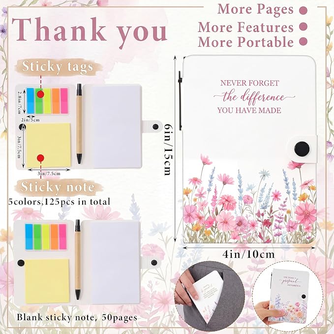 Resurhang 36 Pack Appreciation Gifts Bulk Inspirational Spiral Notebook with Sticky Note Pen, Note Pads Motivational Journals Thank You Gifts for Employee Volunteer Teacher Nurse Team (Wildflower)