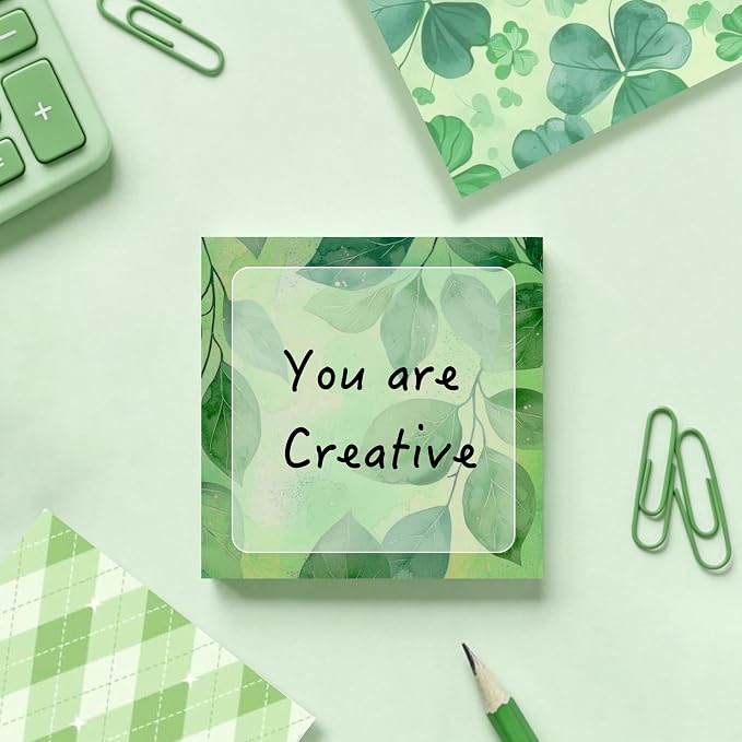 9 Pads Green Sticky Notes Set, Cute Self-Stick Notepads, Super Adhesive Memo Pads Note Card, Office Decor Gifts, Desk Accessories for Students, School Supplies for Girls, 3x3in