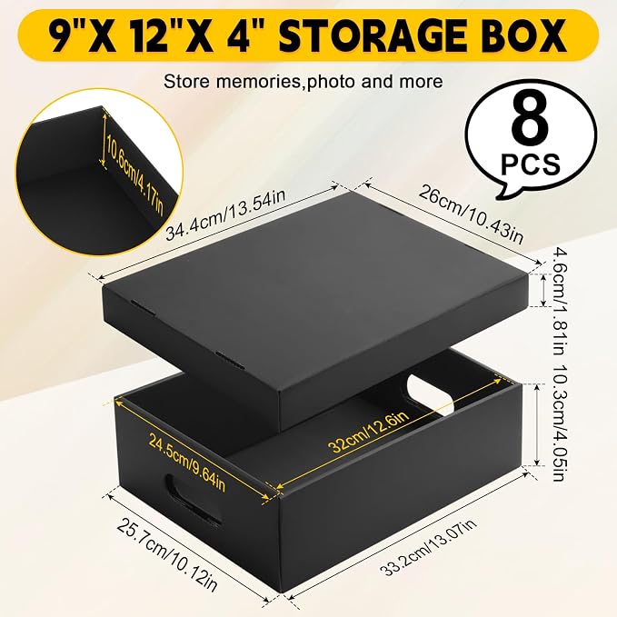 AOBOPLE 8 Pack Photo Storage Box,9" x 12" x 4" Archival Storage Box with Lids,Protective Storage Box for Photo,Pictures,9x12 Documents, Keepsakes and Jewelry Home and Office Organizer