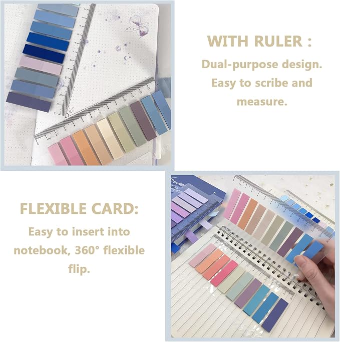Potanro Sticky Tabs 800 Pcs Book Tabs Colorful Sticky Index Tabs | 40 Colors Annotation Tabs ,Transparent Sticky Notes Tabs, Writable Page Tabs with Ruler for Annotating Books, Page Marking