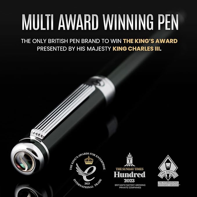 Scriveiner Black Green Fountain Pen - Stunning Luxury Pen with Chrome Finish, Schmidt Nib (Fine), Best Pen Gift Set for Men & Women, Professional, Executive, Office, Nice Pens