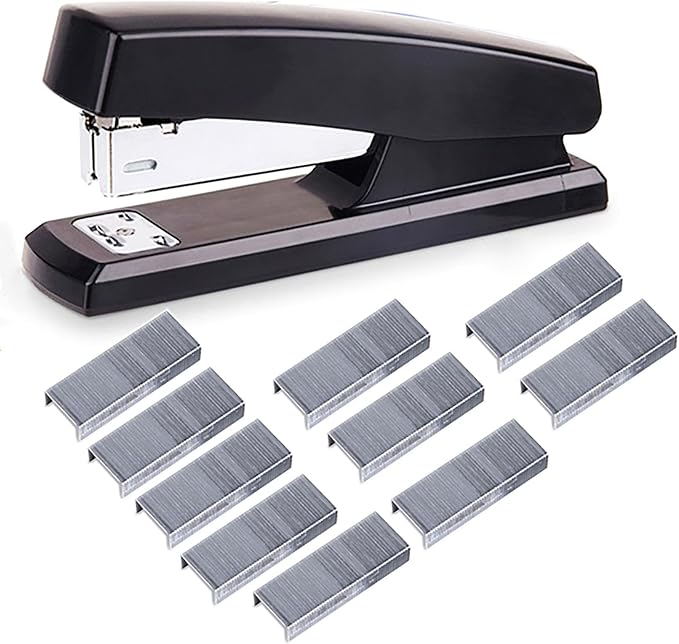 Desktop Staples, 4.8 Inch Labor Saving Black Stapler for 20 Sheets Capacity with 500 Pcs No.12 Staples (Black)