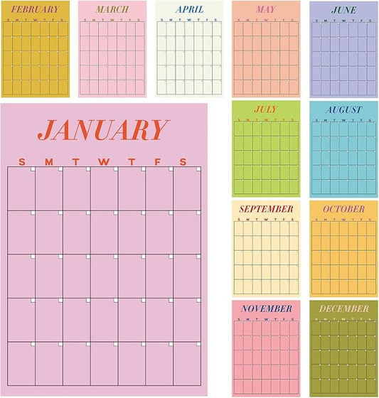 Fullhawl 12 Pcs 2026-2027 Undated Large Wall Calendar Back to School Dry Ease 12 Month Classroom Decor Reusable Calendar Yearly Blank Planner Christmas New Year Gift for Office Home (Light)