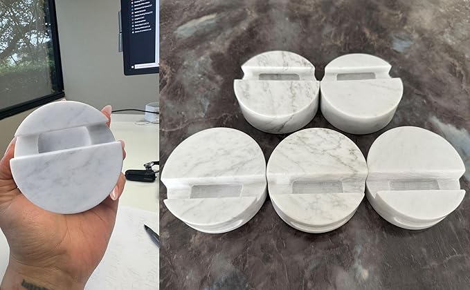fashciaga Luxurious Marble Cell Phone Stand Holder for Cellphone Tablet On Desk, Countertop, Table, Nightstand. Heavy Real Stone Mobile Phone Stands (Hollow)