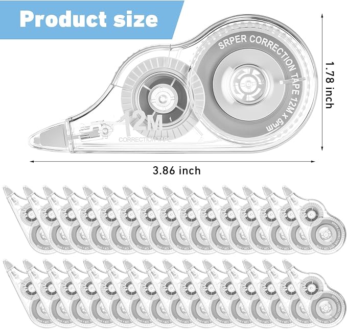 AmazingSpark 30 Pcs Correction Tape Bulk 39.4 ft White Wrong out Tear-resistant Instant Corrections Easy to Use Applicator for School, Office, Note Taking, Journal, Tape Width 0.2in (Clear)