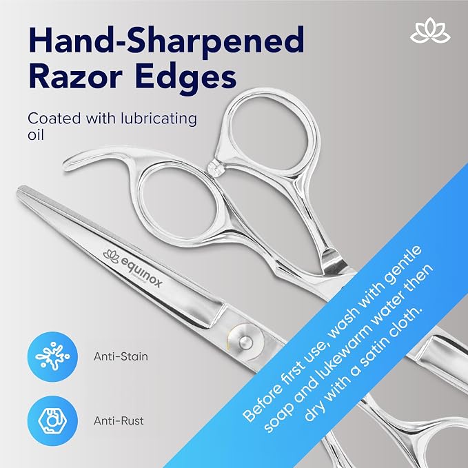 Equinox International, Professional Hair Scissors, Hair Cutting Scissors Professional, 6.5” Overall Length, Barber Scissors For Men & Women, Premium Shears For Salon & Home Use (Ice Tempered, Silver)