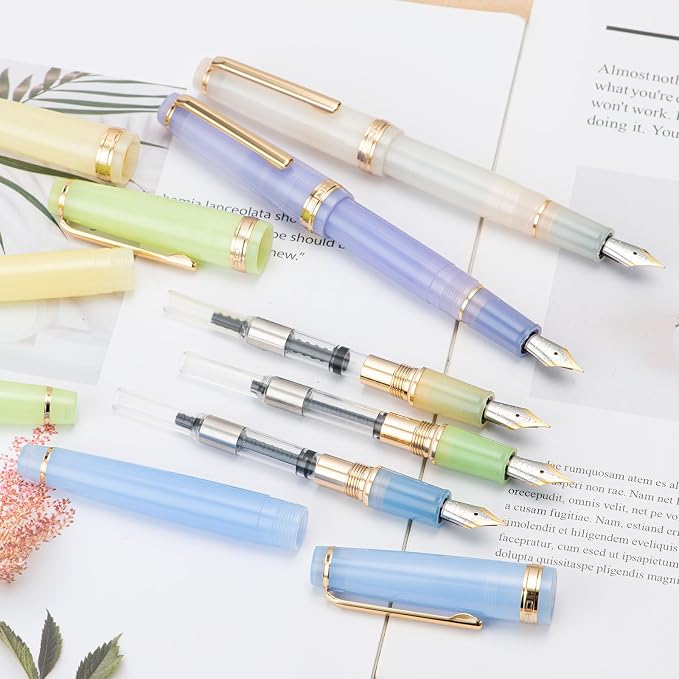 Jinhao 82 Acrylic Fountain Pen, Iridium Fine Nib with Ink Converter, Transparent Green Classic Design Smooth Writing Pen (Gold Trim)