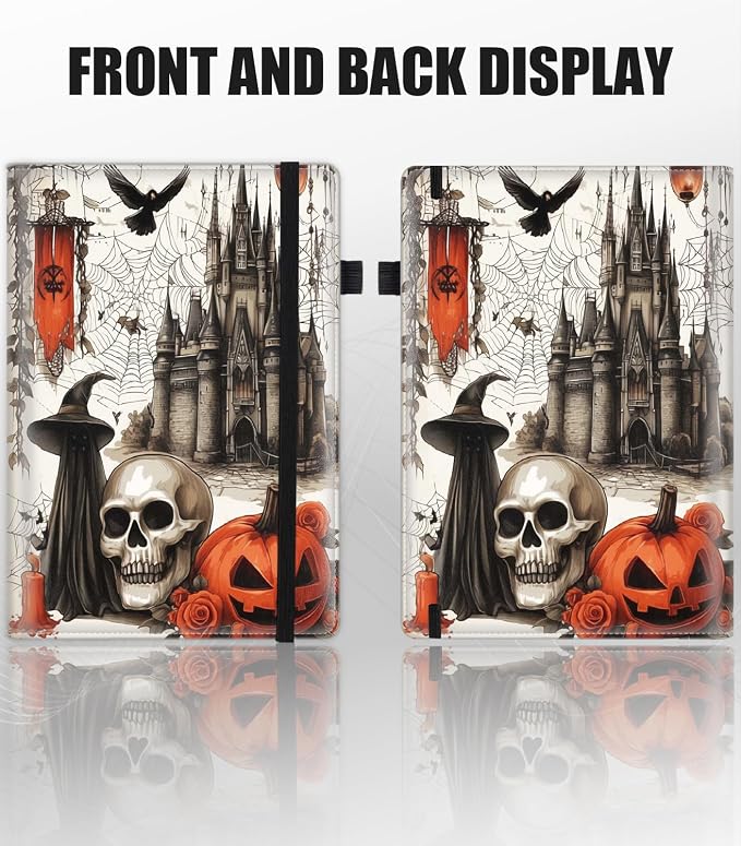 Hardcover Executive Notebooks, A5 PU Leather Lined Journal Notebook, 200 Pages Thick Paper Subject Notebooks for School,Work,Home Writing Business Notebook, Diary Book ，Halloween Castle