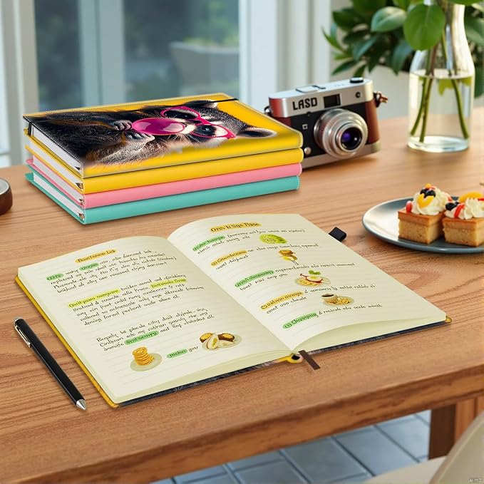 Hardcover Executive Notebooks, A5 PU Leather Lined Journal Notebook, 200 Pages Thick Paper Subject Notebooks for School,Work,Home Writing Business Notebook, Diary Book ，Raccoon Bubblegum