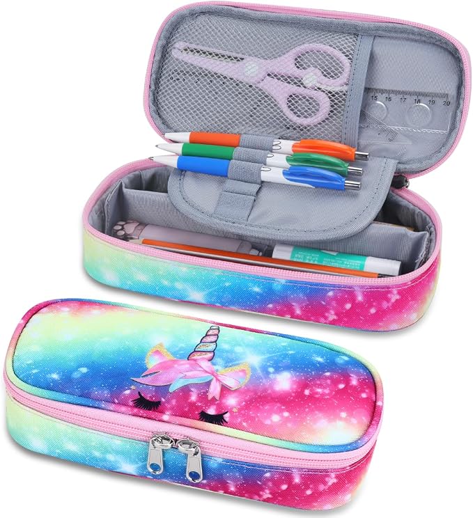 RHCPFOVR Kids Pencil Case for Girls-Soft Zipper Large Capacity Pencil Pouch for Girls Pencil Case for School Pencil Bag for Toddler (Rainbow Unicorn Flower)