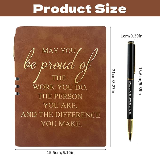 Notebooks Journal with Pens Sets, Christmas Employees Appreciation Gifts Bulk, A5 Leather Inspirational Notebook for Coworker Teacher Nurse Thank You Gifts, Brown
