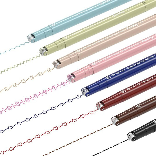 AECHY Dual Tip Curve Highlighter Pens,8 Colors Pattern Roller Fine Tip Pens | Creative Journaling Pens with Unique Curve Designs,Colored Markers for Note Taking,Drawing,Scrapbooking,School Supplies,Gifts