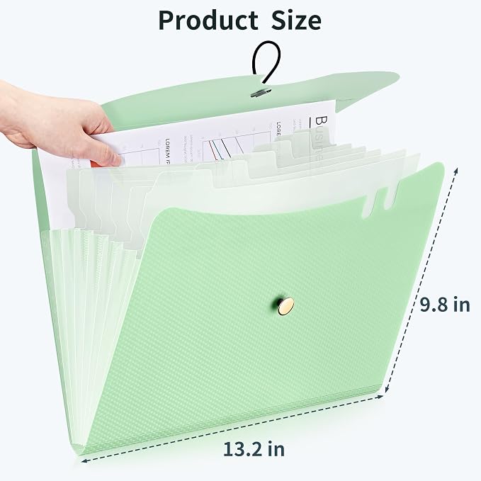 JARLINK 7 Pockets Expanding File Folder, A4 Accordion folders, Green | Accordion File Folders with 12 Labels, Portable Document Organizer for Home, College, School, and Office Supplies