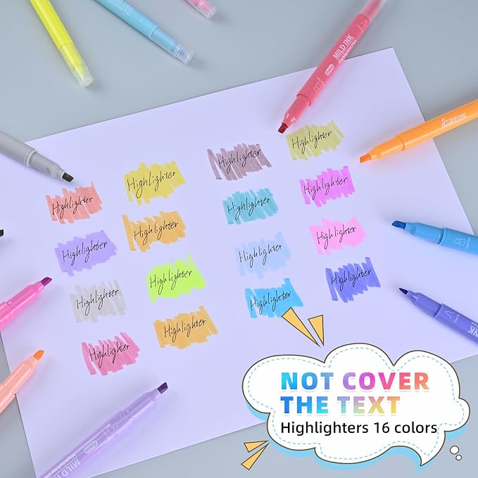 18 Pcs Aesthetic Highlighters and Gel Pens Set - 16 Colors Dual Tip Pastel Highlighters (Chisel & Fine Tips) & 2 Pcs 3-in-1 Multicolor Gel Pens for Journaling, School Supplies, Textbooks