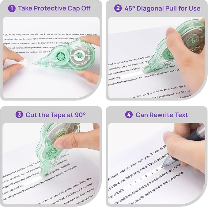 30 Pcs Colorful Core Correction Tape, 39.37 Ft White Wrong Out Tear-Resistant Bulk, Instant Corrections Easy to Use Applicator for School, Office, Note Taking, Journal (Tape Width 0.2 in)
