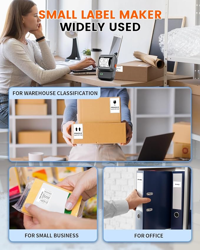 Label Maker Machine with 3 Tapes, Portable Bluetooth Theraml Printer, Black | 2 inch Inkless Label Printer with 6000+ Templates, Easy to Use for For Small Business，Home，School，Organization ,Office