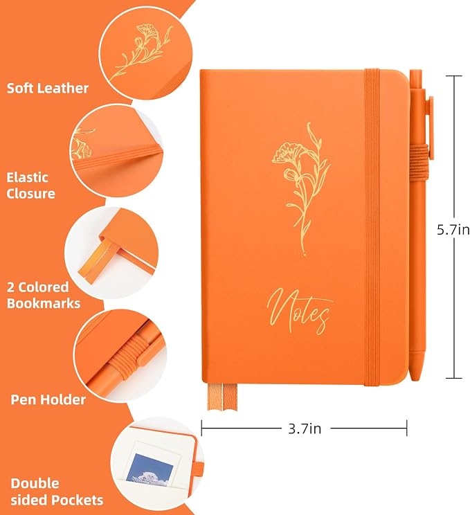 3 Pack Pocket Journaling Notebooks, A6 Small Notebook For Note Taking Journaling Notebooks Journals For Writing Mini Note Pads With Pen Holder 120 Pages 100 GSM Thick Paper(Orange, Yellow, Mint)