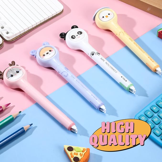 Fullhawl 4 Pcs Cute Correction Tape Pen for Instant Correction Cartoon Correction Tape Easy to Use Pen Shaped Applicator Kawaii Birthday Gifts for Women Office Supplies Small Gift Animal Lovers