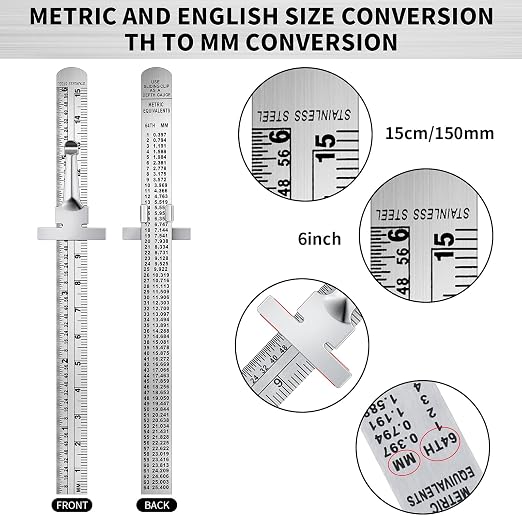 10 Pieces 6 Inch 15 cm Pocket Ruler Flexible Precision Stainless Steel Ruler with Detachable Clips Stainless Steel Pocket Clip Scale Gauge Metric British System
