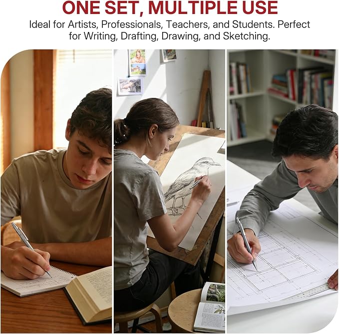 WUO 0.5mm Mechanical Pencil Set with Eraser Pen, 4PCS Metal Mechanical Pencils, 480 HB Lead Refills, 3PCS 4B Erasers, 10PCS Eraser Refills for Writing, Drafting, Drawing & Sketching