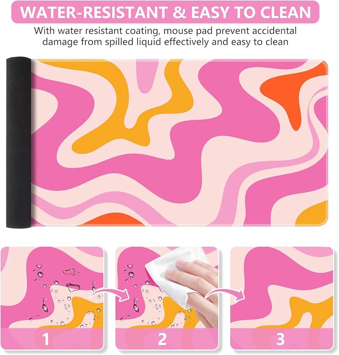 iCasso Large Mouse Pad (35.4x15.7 in), Desk Mat Gaming Mousepad with Stitched Edges, Keyboard Mouse Mat Desk Pad for Work, Game, Office, Home-Pink Topographic