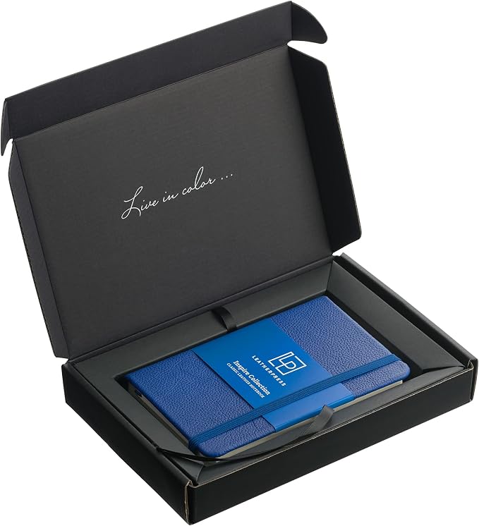 Leather Pocket Notebook, Writing Journal, Full-Grain Leather, Narrow Ruled Paper, Notebooks for Work & School, Pacific Blue (5.7" x 3.8”)