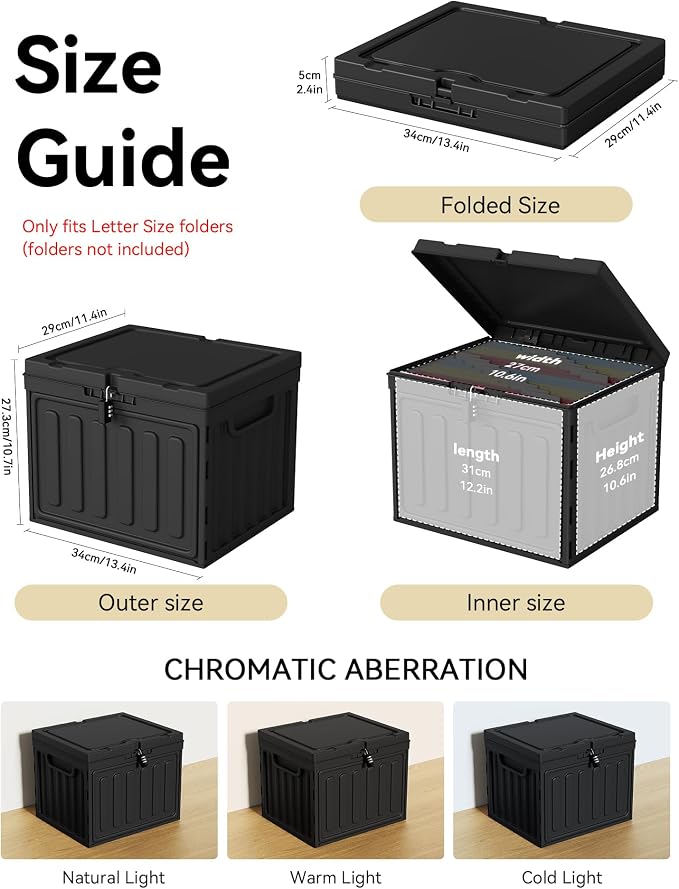 Oterri Lockable Plastic File Box with Lid for Letter-Size | Hanging File Folders Not Included. Black, Large 1-Pack. Home, Office, Classroom, Dorm, Tax, Under Bed, Filing Cabinet.
