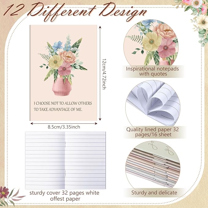 Tatuo 24 Pcs Positive Affirmation Notebooks for Women Botanical Inspirational Notebook Small Motivational Notepad Plant Aesthetic Self Care Diary for Student Teacher Coworker Back to School Supplies