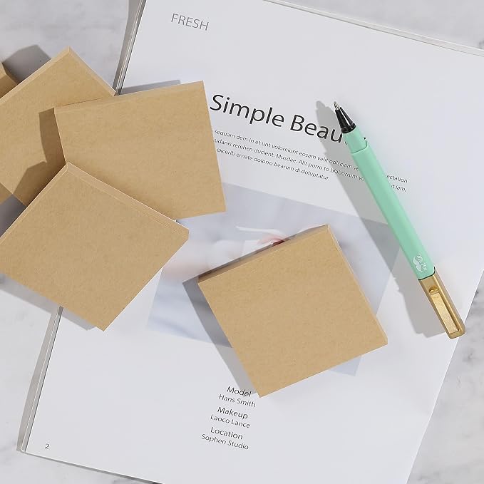 Mr. Pen- Kraft Sticky Notes, 3"x3", 12 Pads, 720 Sheets, Brown | Sticky Notes Bulk, Self-Stick Note Pads, Perfect for Office, School, Home, Study & Organization