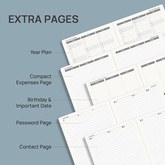 POPRUN 2027 Planner Weekly and Monthly, 6.5" x 8.75" Calendar, Jan 2027- Dec 2027 Agenda, Daily Appointment Book with Hourly Time Slots, Monthly Tabs, Hardcover, 100 GSM - Light Pink