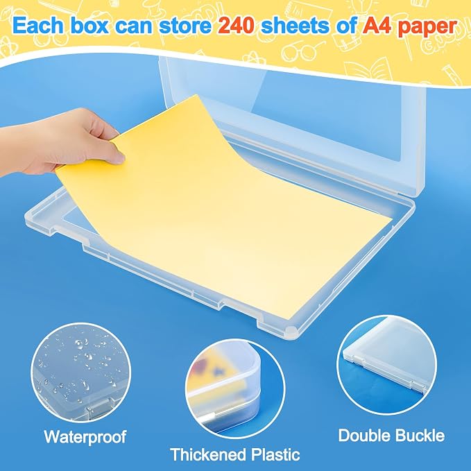 4 Pack A4 File Box Paper Organizers Holder, Transparent Document Paper Project Case, Plastic Paper Storage Container Box File Protector for Magazine, Scrapbook, Office School Supplies