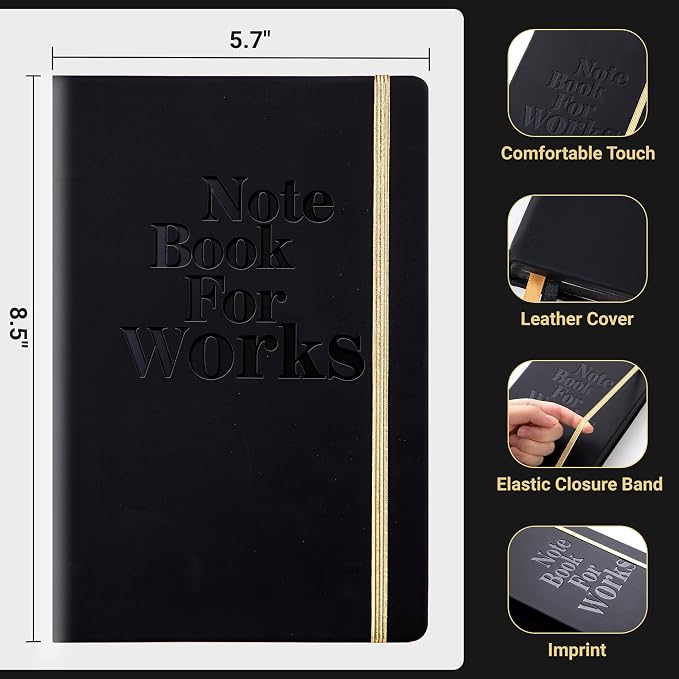MINICAGIE Lined Journal Notebook for Men and Women, 256 Pages Black Journals for Writing, Hardcover A5 Journaling Notebooks Daily Work Travel Office Journal 5.7'' X 8.5'' Black Gold