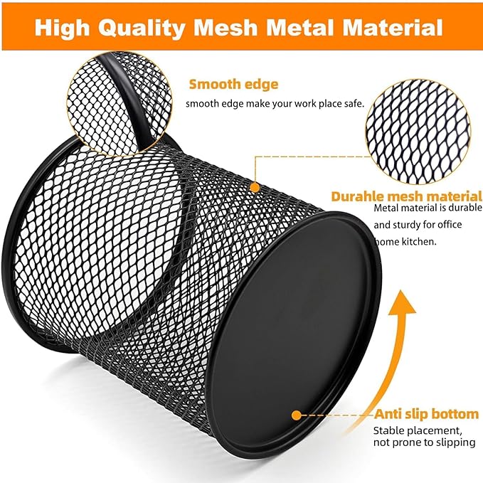 Pen Holder Pencil Holder Mesh Metal Pen Cup Holder Pencil Cup Holder for Desk Office Home Pen Organizer Black, 6 Pack