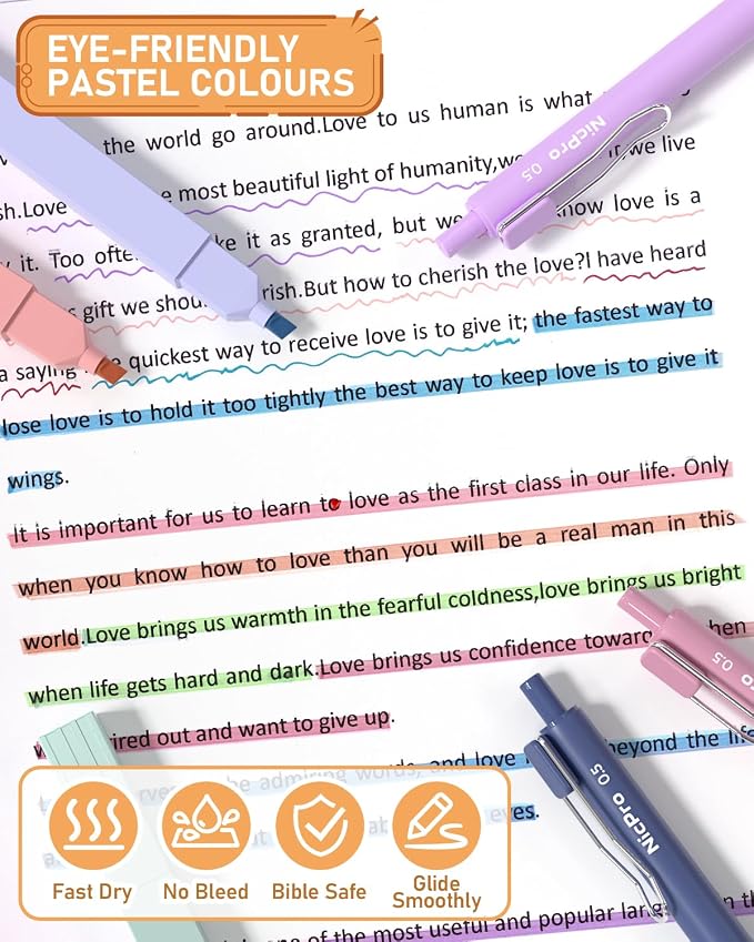 Nicpro Aesthetic Highlighters and Gel Pen set with Case, 33PCS | Bible Study Supplies with 12 Assorted Colors Bible Highlighter No Bleed, 10 Fine Point Colored Ink Gel Pens for Journaling
