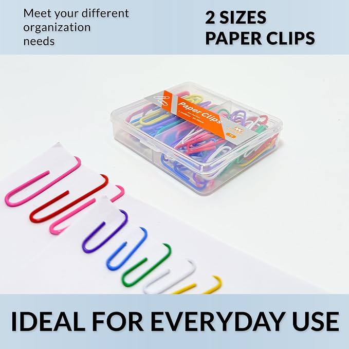 NEEWAY Colorful Paper Clips Assorted Sizes, Small and Large Paper Clips, 70 Count (Multicolor)