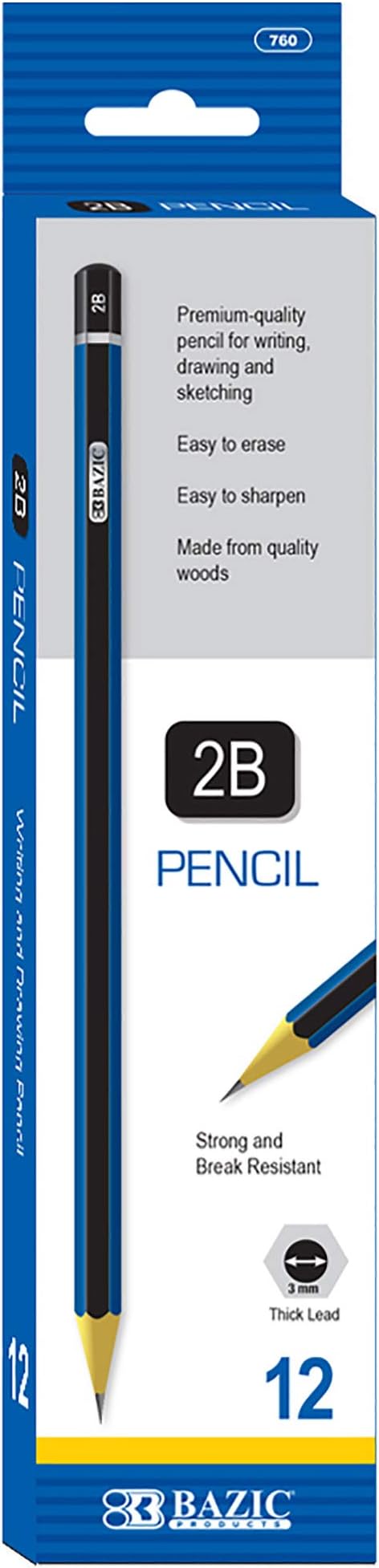 BAZIC PRODUCTS #2B Premium Wood Pencils, 12 Count, for Drawing | Softer #2B graphite for dark, bold lines, Wood barrel, fine point, shading, sketching, writing
