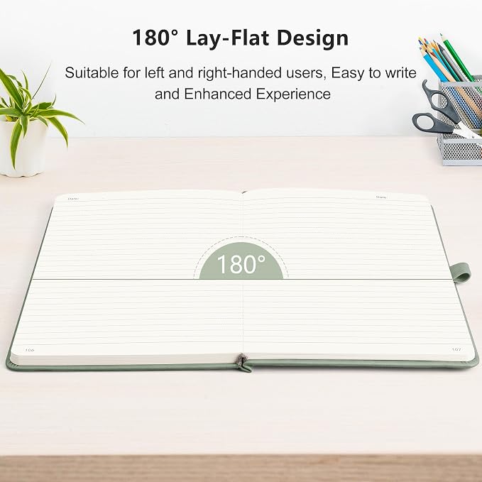 RETTACY Lined Journal Notebook, 192 Numbered Pages, A5 Size (5.7'' x 8.3'') | Leather Hardcover, 100 GSM Thick Paper, for Men & Women, Journaling, Writing, Work & Office (Sage Green)