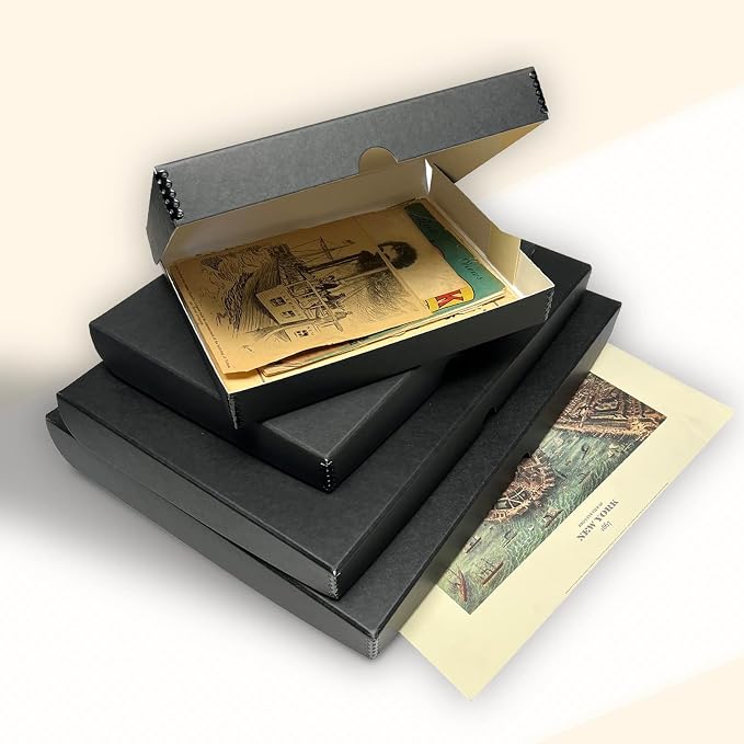 Golden State Art, Clamshell Archival Storage Box 9x12, Black, Pack of 2 | Acid-Free Photo Box with Metal Edge Corner, Preserve And Store Paper Documents Cards Prints Arts and Crafts DIY Projects