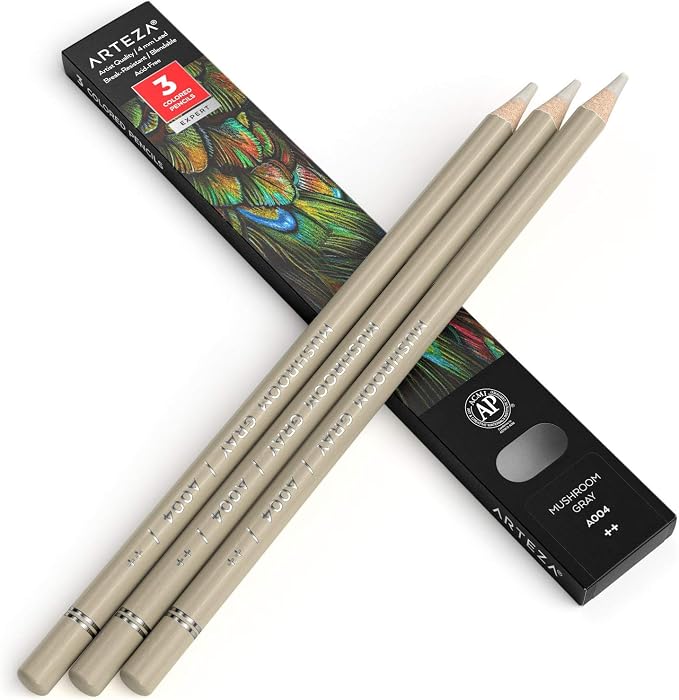 Arteza Colored Pencils, Pack of 3, А004 Mushroom Grey, Soft Wax-Based Cores, Ideal for Drawing, Sketching, Shading & Coloring