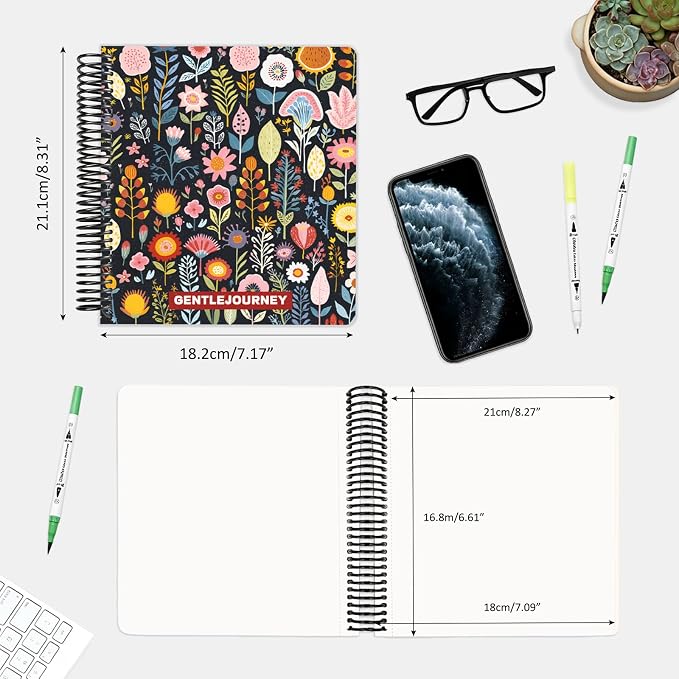 Hardcover Sketchbook,7.2"x 8.3"Spiral Bound Drawing Pad,Vintage Folk Floral | 150gsm(92lb)Acid-Free Thick Paper,Blank Art Journal for Adults,Artists&Beginners,Ideal for Sketching,Doodling and Mixed Media