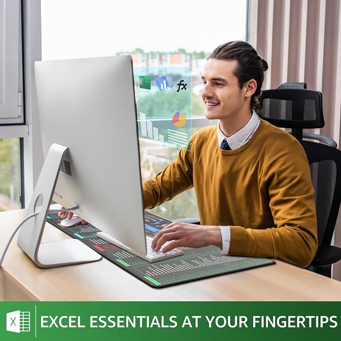 KTRIO Excel Shortcuts Mousepad, Desk Mat, 31.5 x 15.7 in, XXL | Smooth Micro-Weave Surface, Shortcut Reference, Non-Slip Rubber Base, Durable Stitched Edges, Office & Home Use