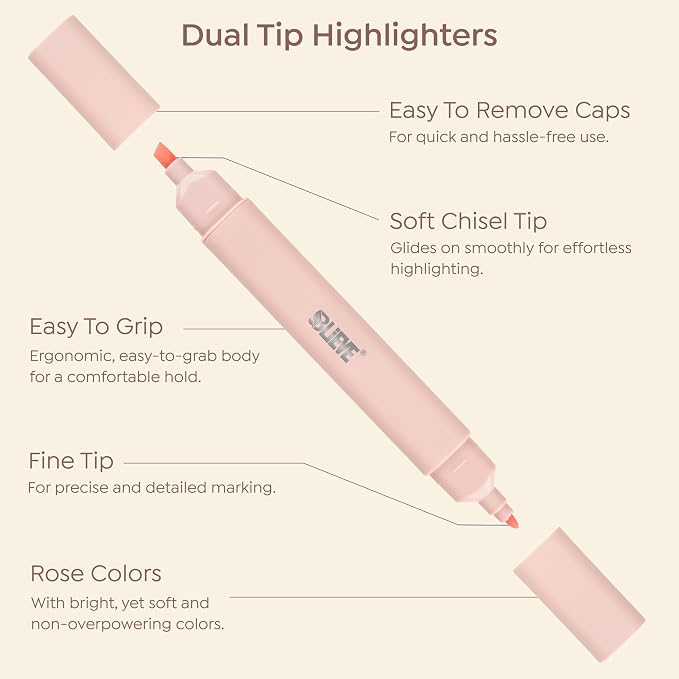 BLIEVE Bible Highlighters No Bleed Through, Pastel Colors, Dual Tip, 8 Pack | Aesthetic Cute Highlighters, Chisel Tip & Fine Point For Bible & Journaling, Back To School Supplies