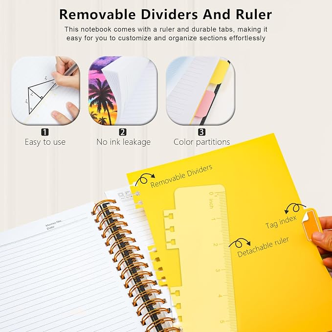 Hardcover Spiral Notebook College Ruled, 8.5"x11" Leather Journal Notebook with Magnetic Closure, 300 Pages 5 Subject Notebook with Dividers Tabs Journal for Women Men, Work, School