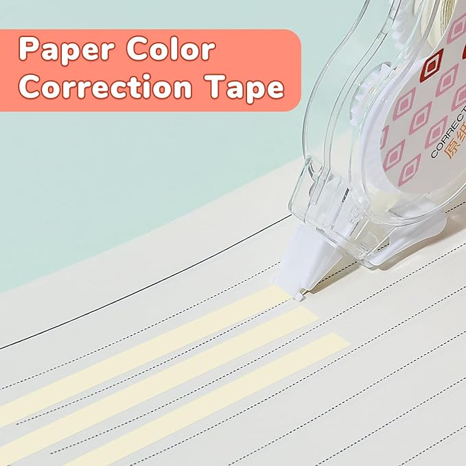 Temiary 5 Pcs Aesthetic Beige Correction Tape, Smooth Tapes, Plaid Patterns | Quick Dry Beige Tapes for Instant Corrections, Easy to Use White Tape Out Applicator Set for Office Note Taking, Journaling
