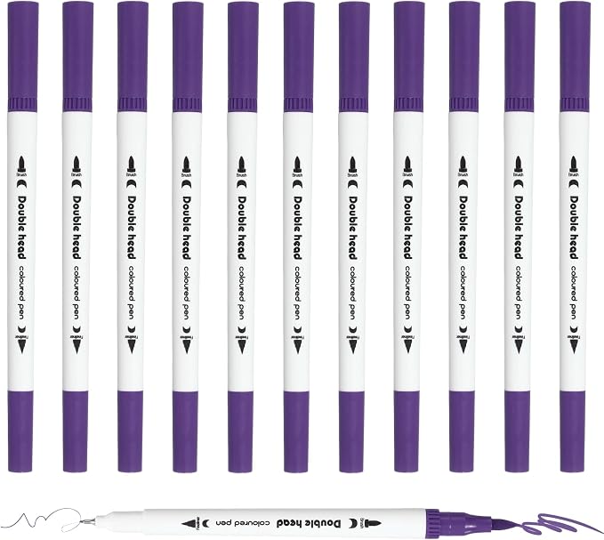 PATIKIL 12Pack Dual Brush Markers, Dark Purple Watercolor Fine and Brush Tips Pens Colored Marker Calligraphy Coloring Art Supplies Set for Coloring Book Illustration Sketching Journaling