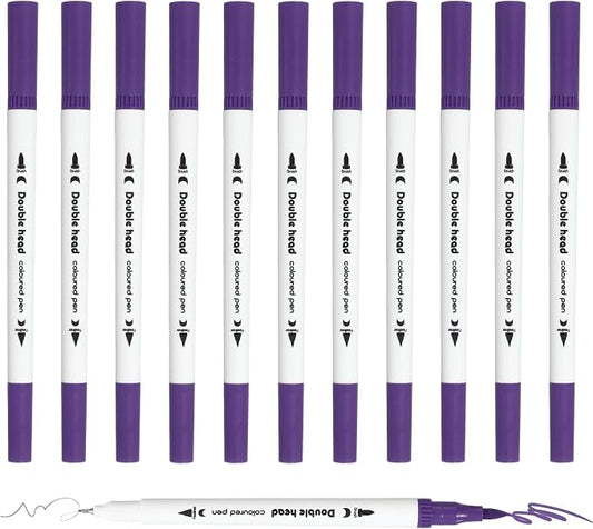 PATIKIL 12Pack Dual Brush Markers, Dark Purple Watercolor Fine and Brush Tips Pens Colored Marker Calligraphy Coloring Art Supplies Set for Coloring Book Illustration Sketching Journaling