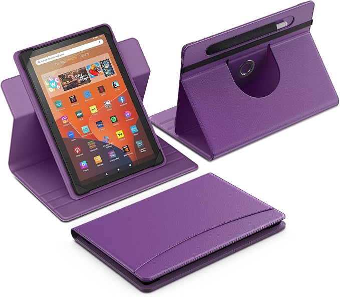 MoKo for Universal 11 inch Android Tablet Case with Pen Holder, Purple | Fits All 9.6-11 inch Tablets, Slim 360 Degree Rotating Cover, Multi-Angle Stand, Front Pocket, No fit iPad/NO back opening
