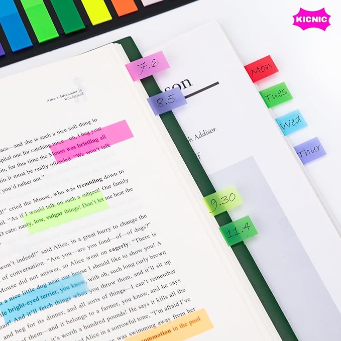 KICNIC Page Markers Sticky Index Tabs 1500 Pcs, Arrow Flag Tabs Colored Sticky Notes for Page Marker Bookmarks, 10 Colors, Stick Securely, Remove Cleanly
